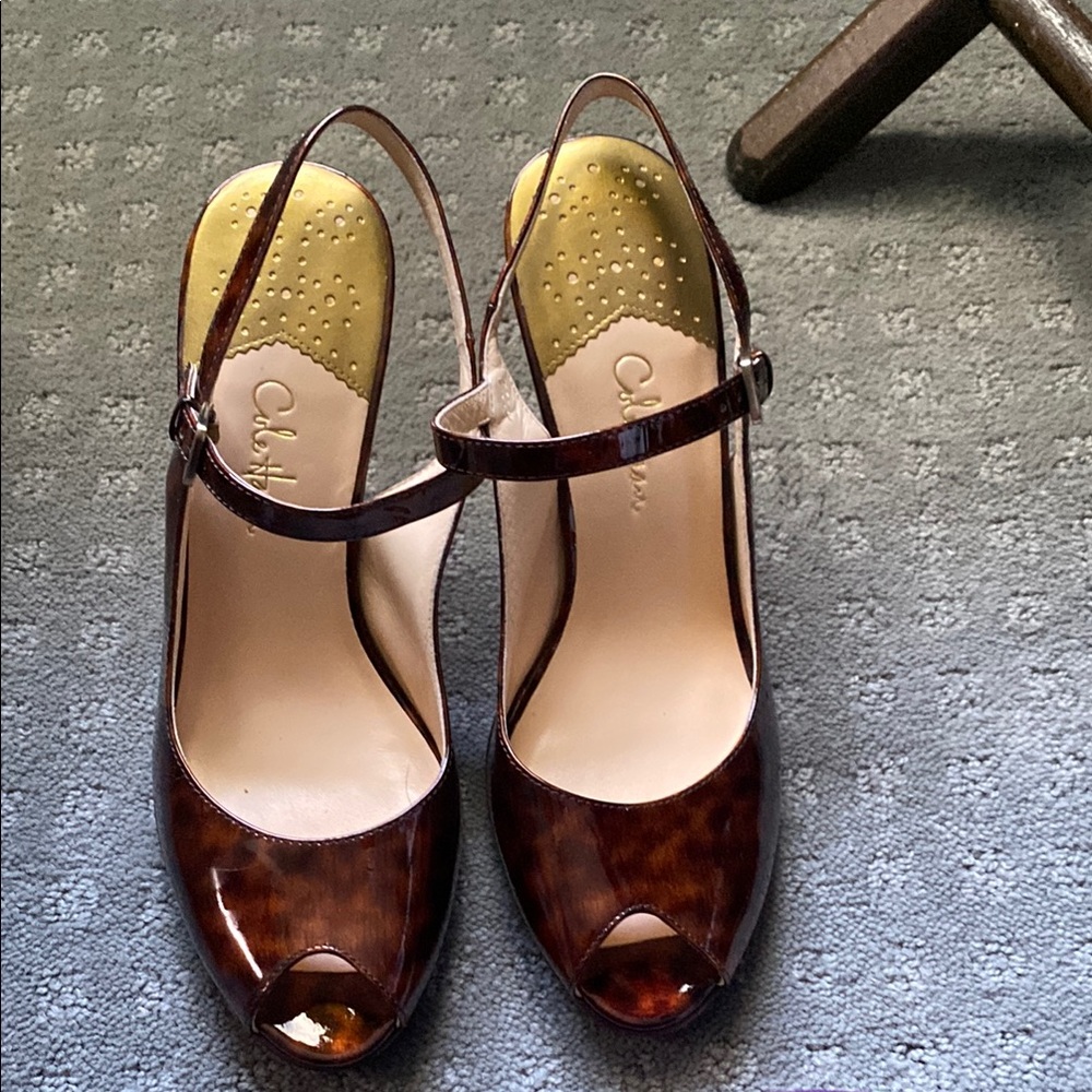 Cole Haan Tortoise Patent Slingback Shoes - Picture 3 of 5